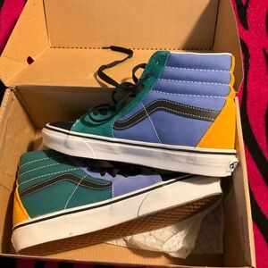 Vans High-Top Sneakers in Teal, Lavender, Yellow, Black